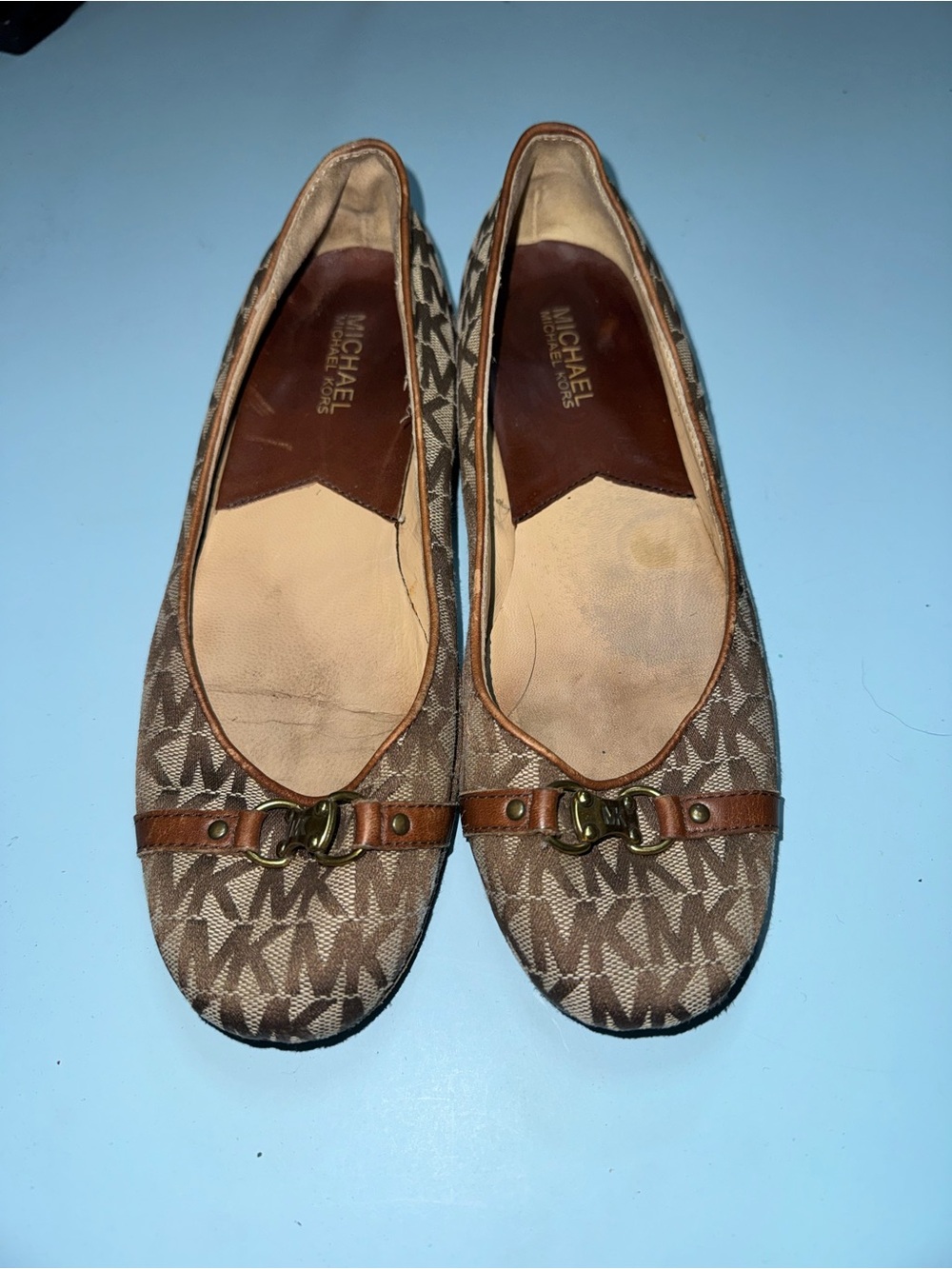 Michael Kors Brown MK Logo Ballet Flats with Gold Accent